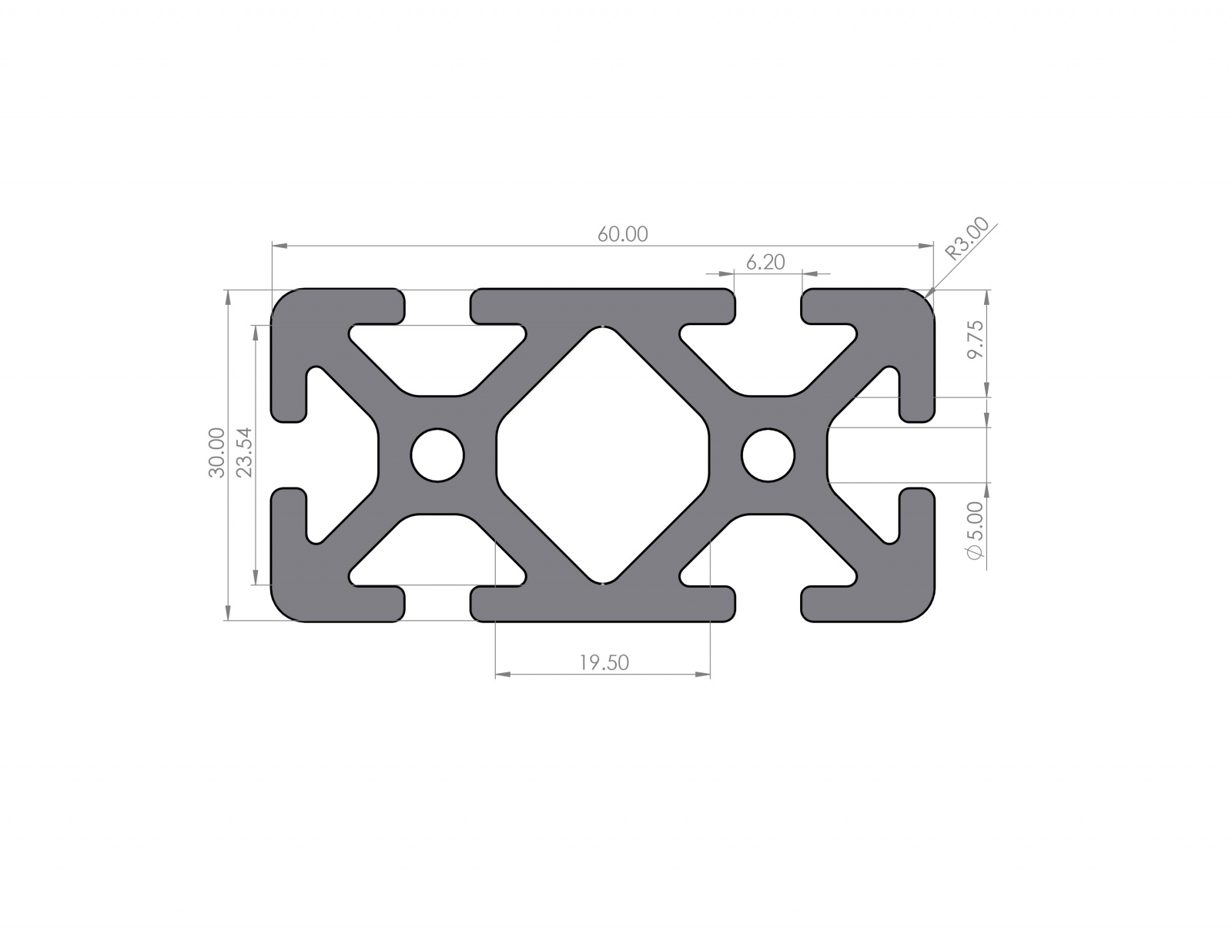 Aluminum profile 30x60 Groove 6 I-Type Heavy